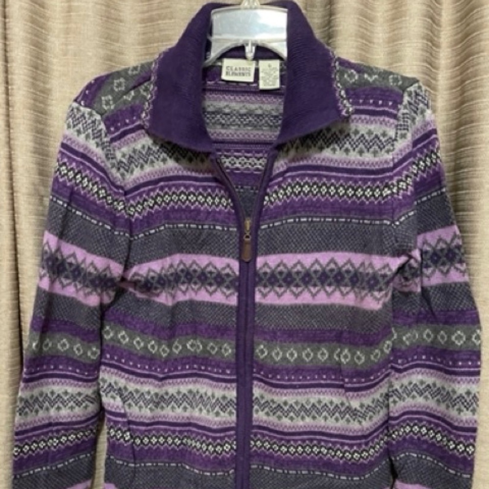 Classic Elements Small Purple and Gray Zip-up Cardigan Sweater